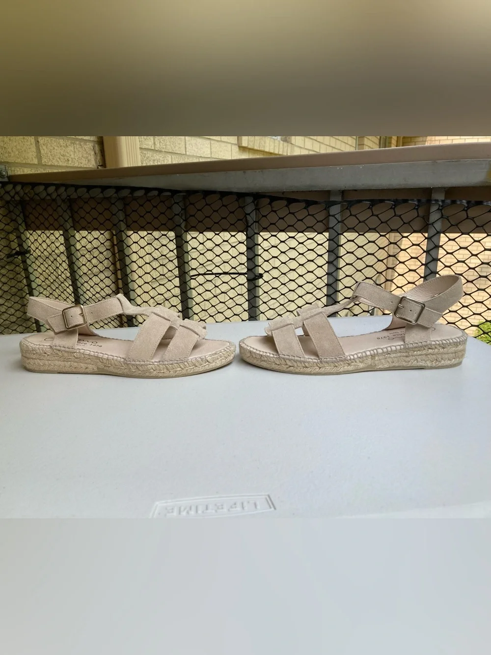 Giamo Anthropologie Tan Suede Fishermen Sandals Espadrille Platforms Size 40